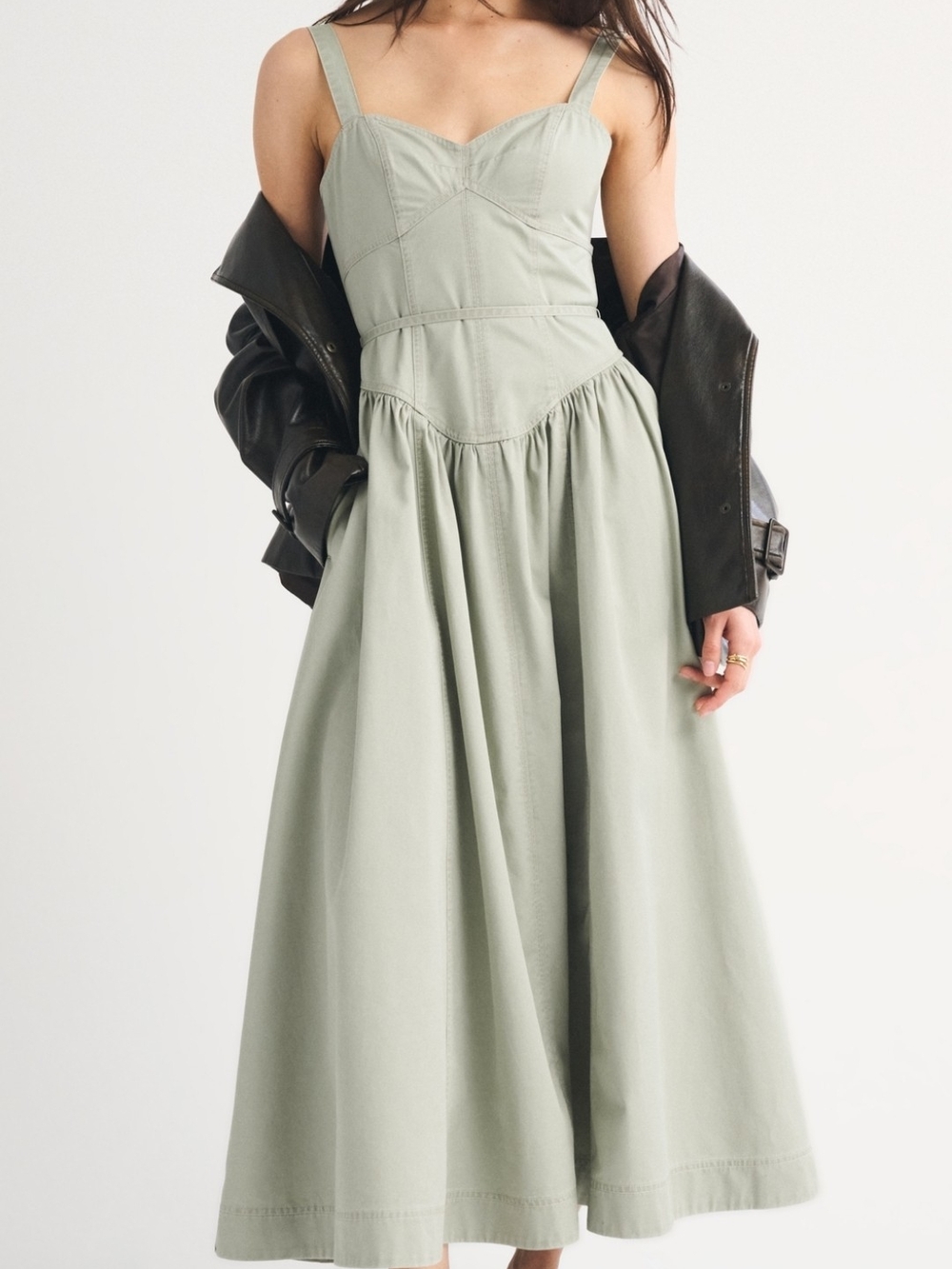 Abercrombie & Fitch Olive Green Midi Dress with Sweetheart Bodice - Picture 2 of 6